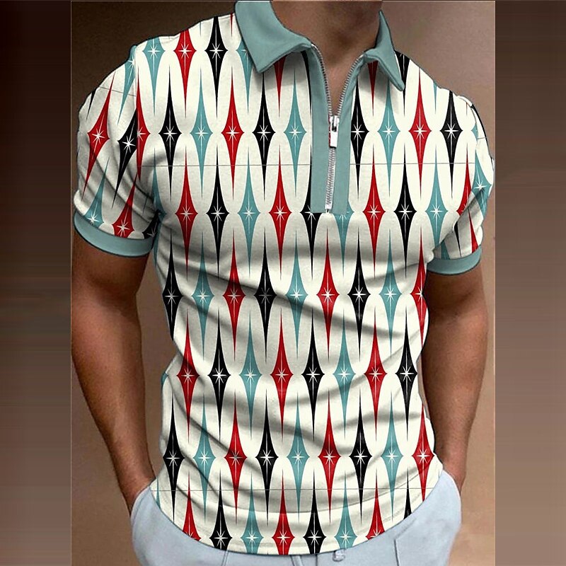 Men's Geometric Rainbow Pattern Printed Short Sleeve