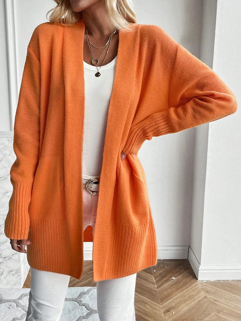 Women's Mid-length Large Pocket Long Sleeve Sweaters Cardigan