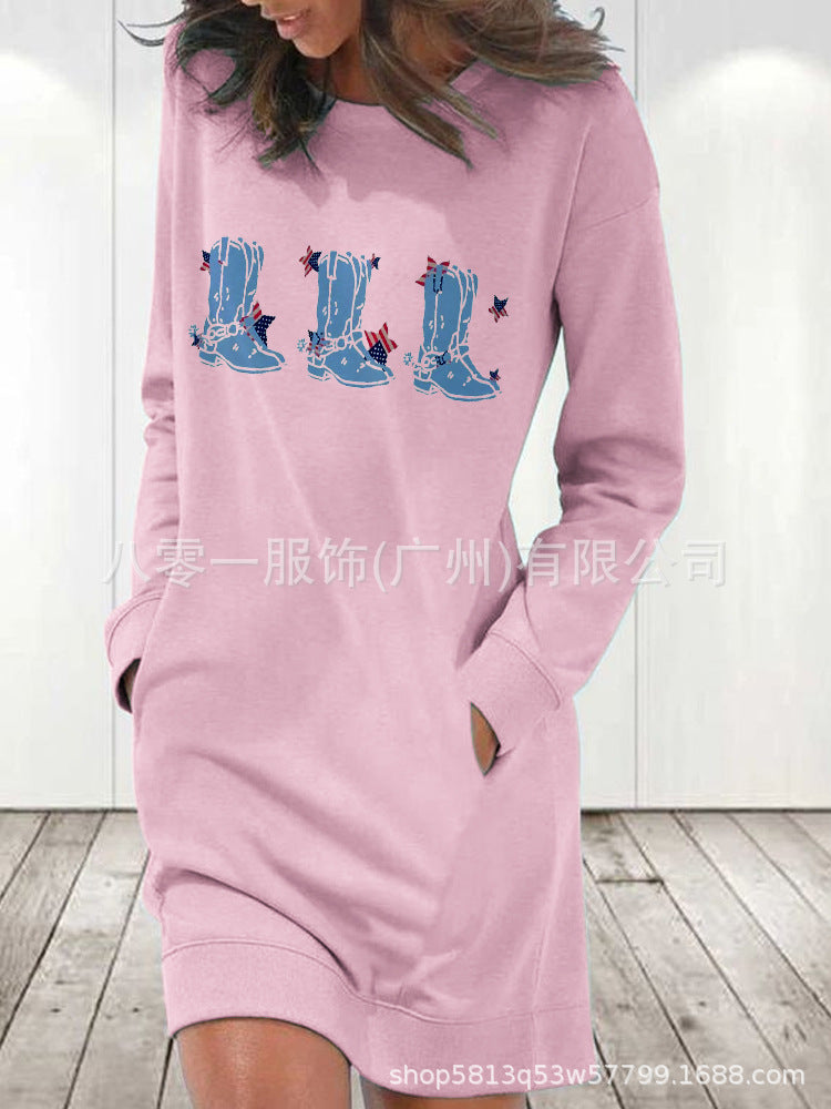 Women's Printed Round Neck Long-sleeved Sweater