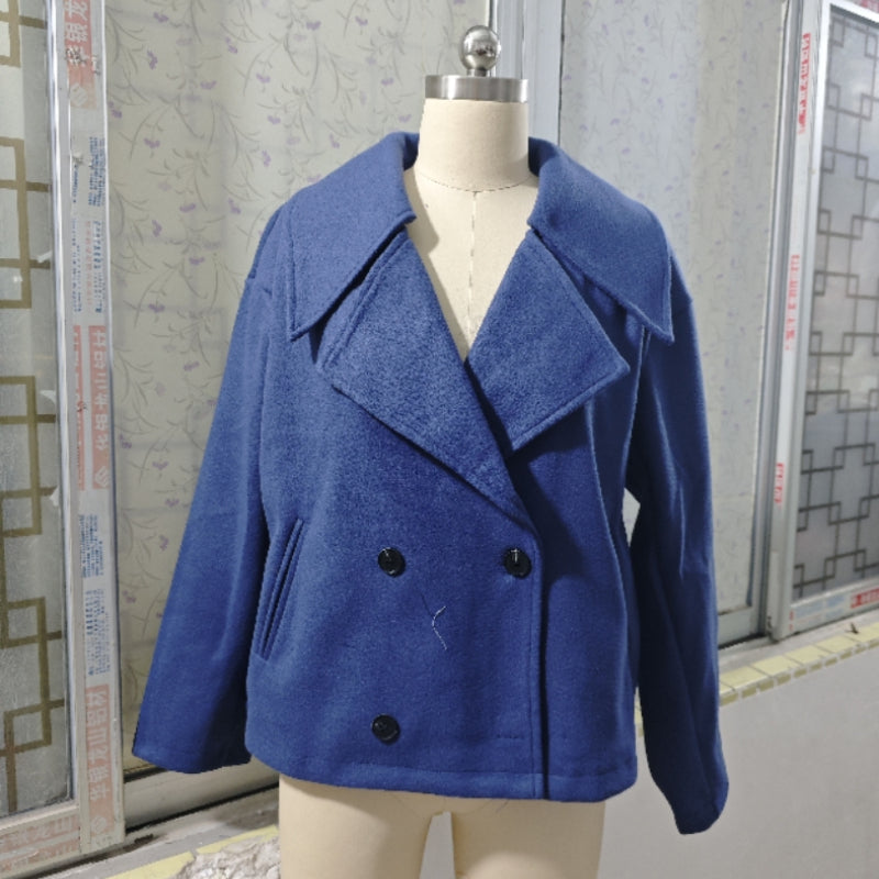 Large Lapel Woolen Short Padded Long Sleeve Coat