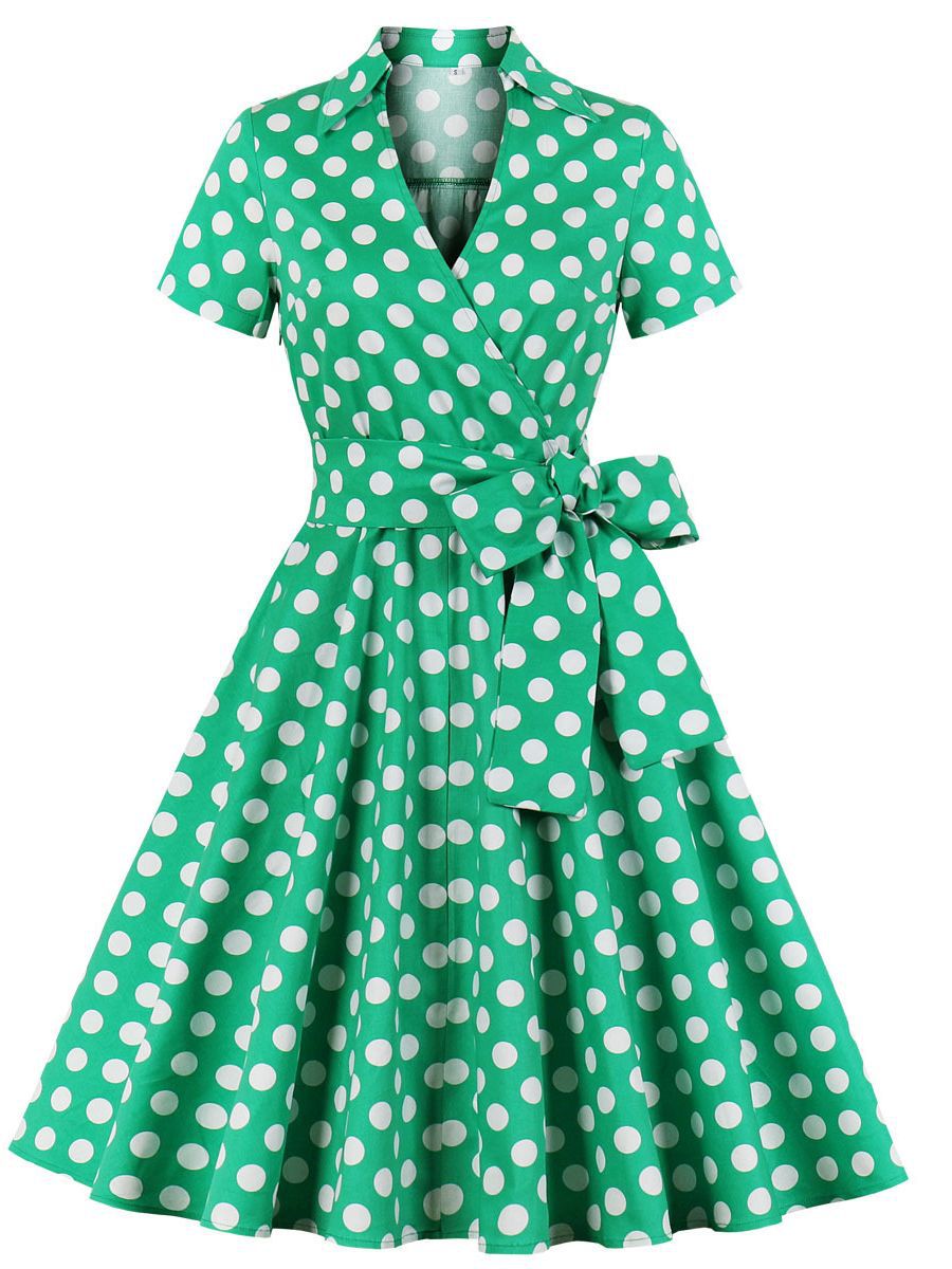 Retro Dots Lace-up Swing Dress