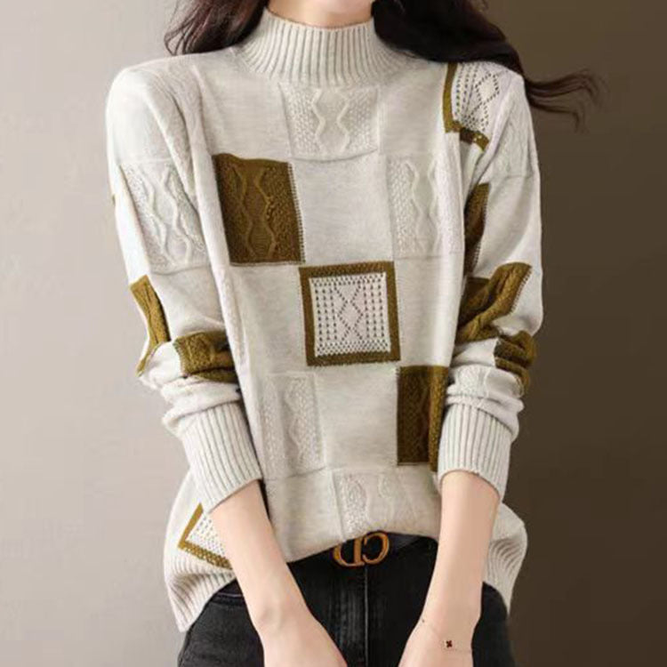 Women's High-grade Color Matching Plaid Sweater