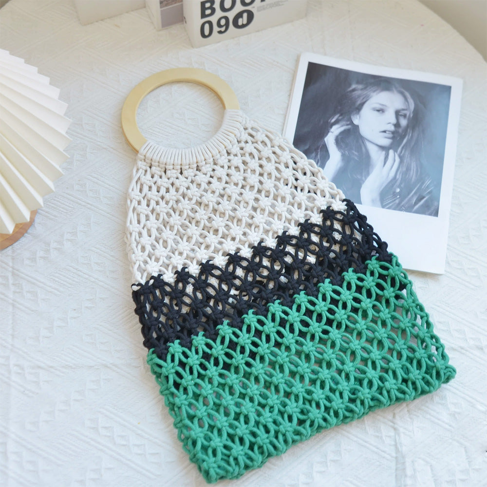 2024 New Coarse Cotton Rope Woven Bag Handbags Women Fashion Casual Vacation Beach Tote Bag Simple Straw Shoulder Bags Summer Personality Sense Of Luxury Simple Small Tote For Women