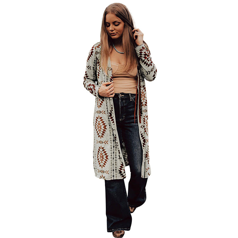 Autumn New Geometric Printed Knitted Cardigan For Women