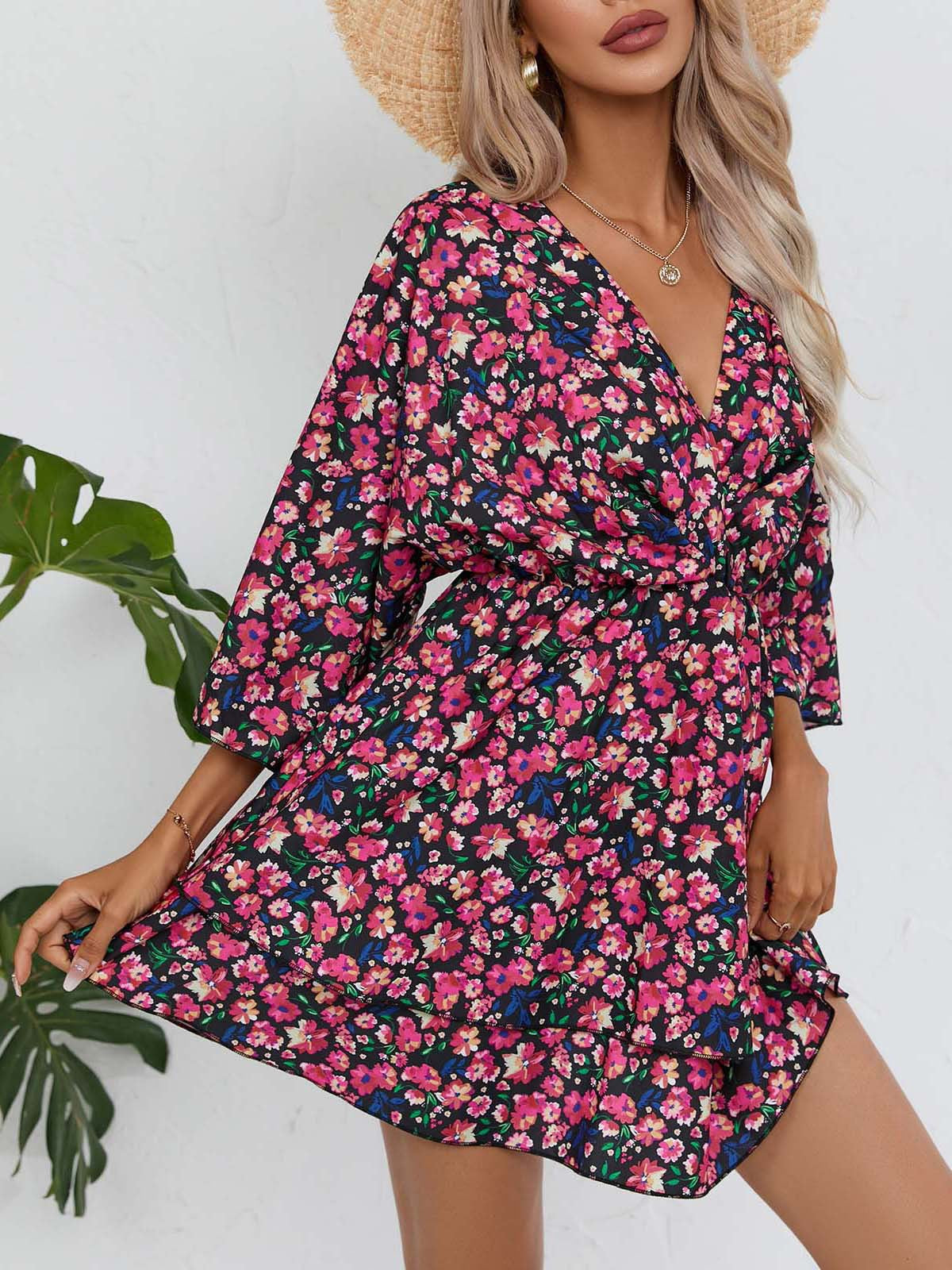 Printed V-neck Women's Clothing Dress