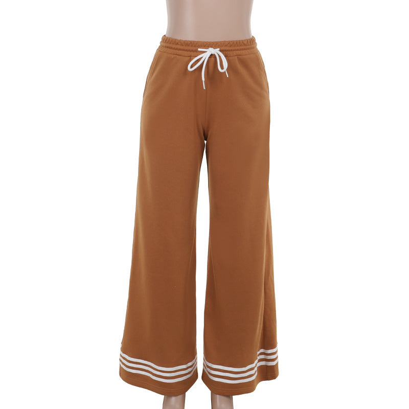 Simple Style Casual All-matching Elastic Waistband Contrast Color Patch Wide Leg Sweatpants