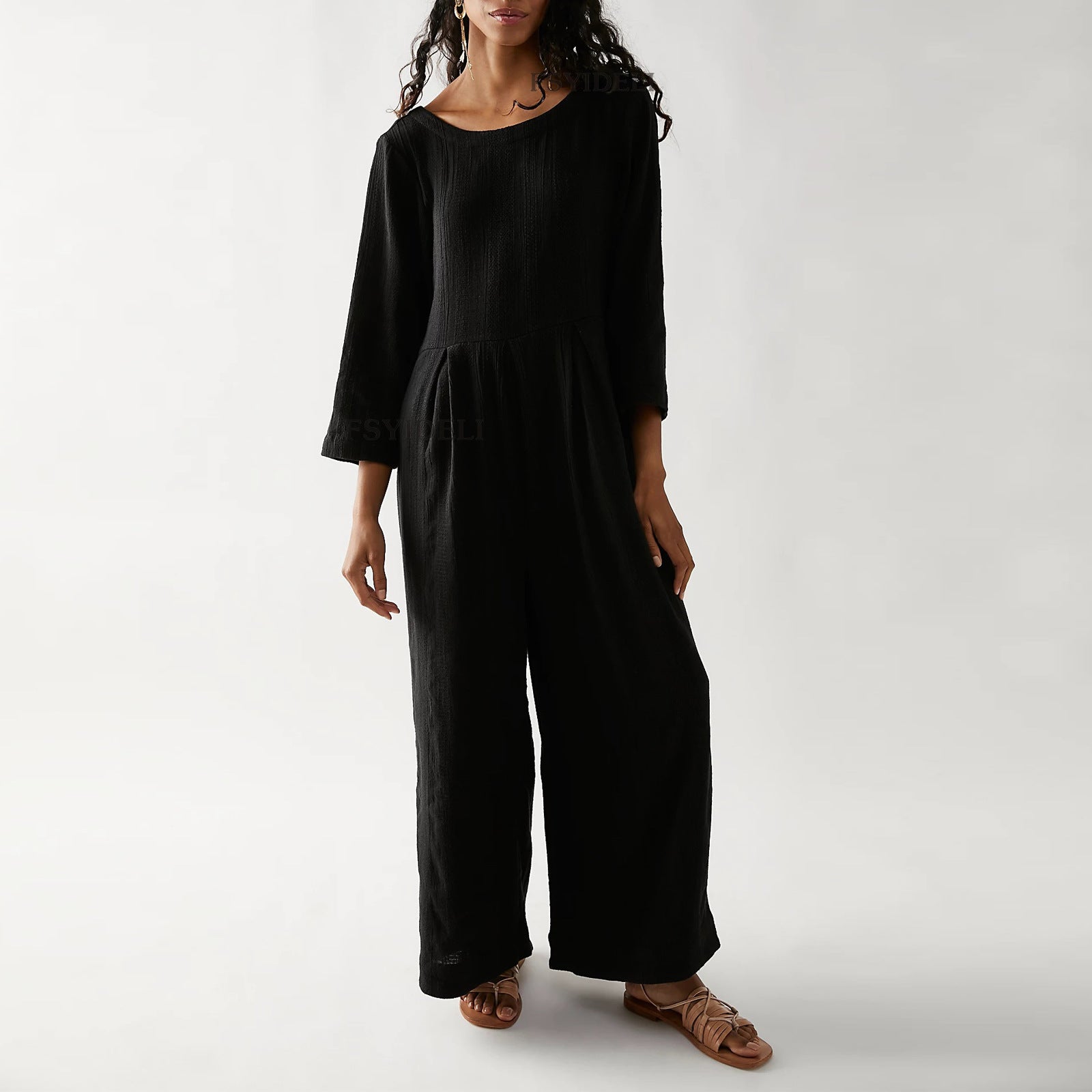 Long Sleeve One-piece Loose-fitting Wide-leg Trousers