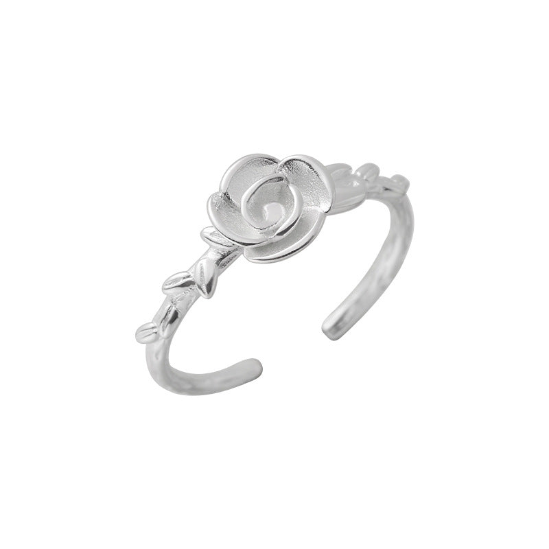 925 Sterling Silver Irregular Rose Ring Women's Simple Special-interest Design Sweet Flowers Ring