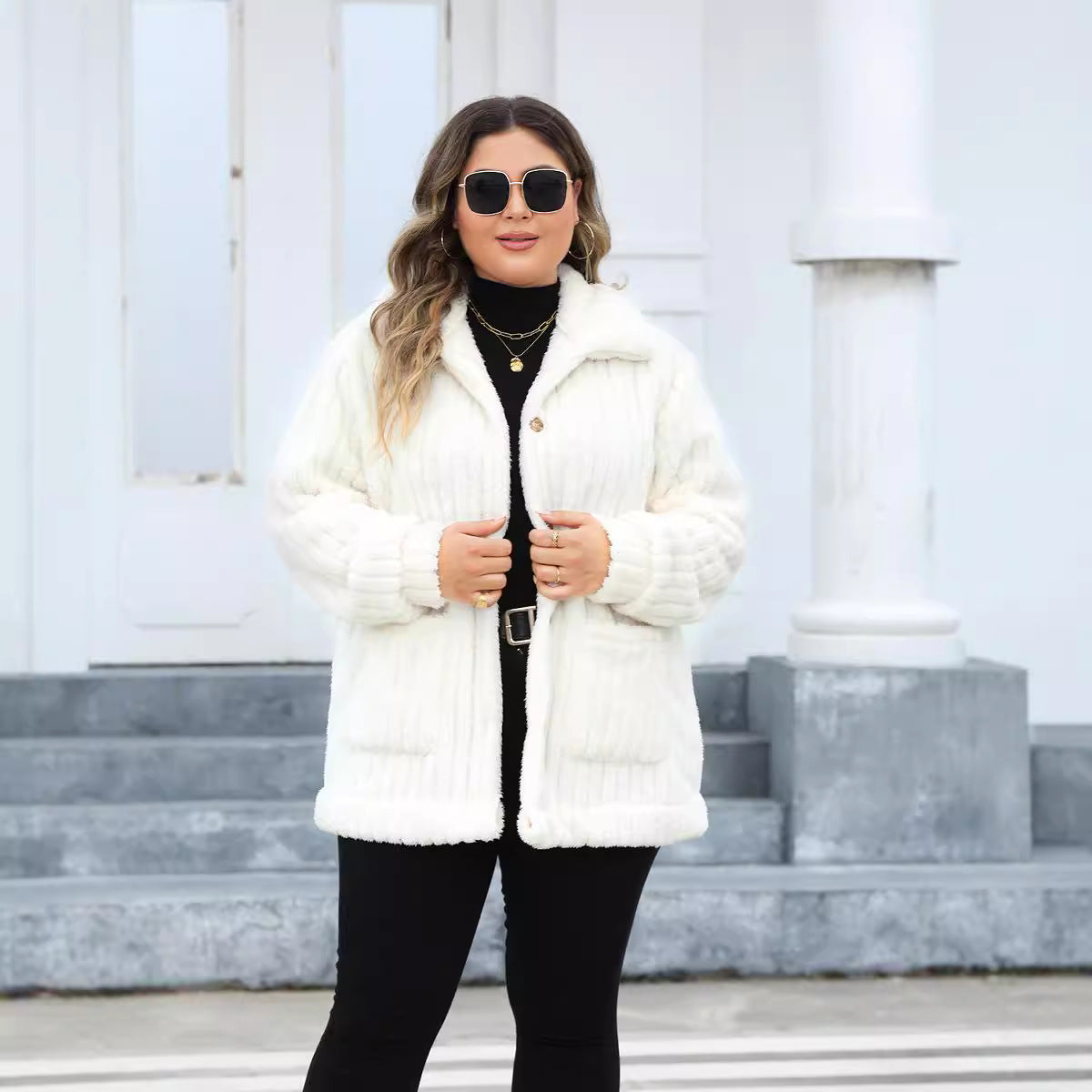 Plus Size Women's Lapel Single Breasted Long-sleeved Coat