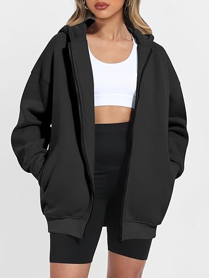 Women's Zipper Hooded Sweatshirt Oversized Long Sleeve