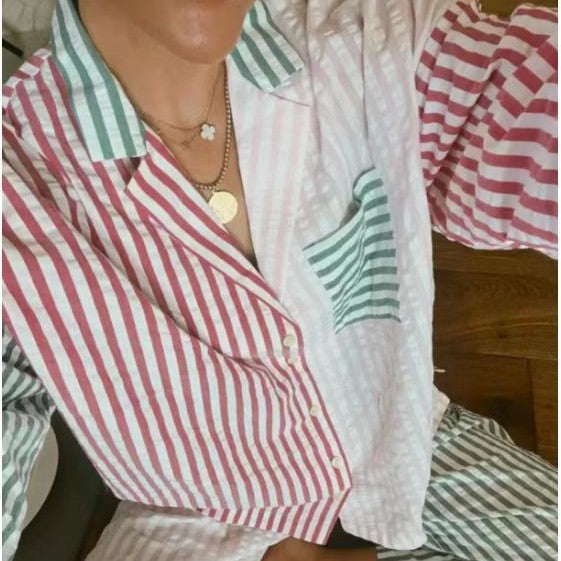 Fashion Multicolor Striped Printed Shirt Women's Clothing