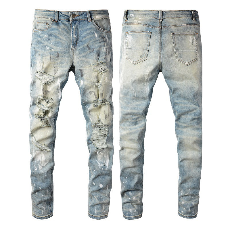 Vintage Paint Broken Holes Pants Men's Jeans