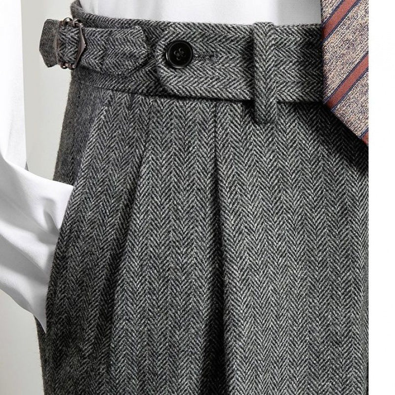 Slim-fit Tweed Wool Herringbone Pants