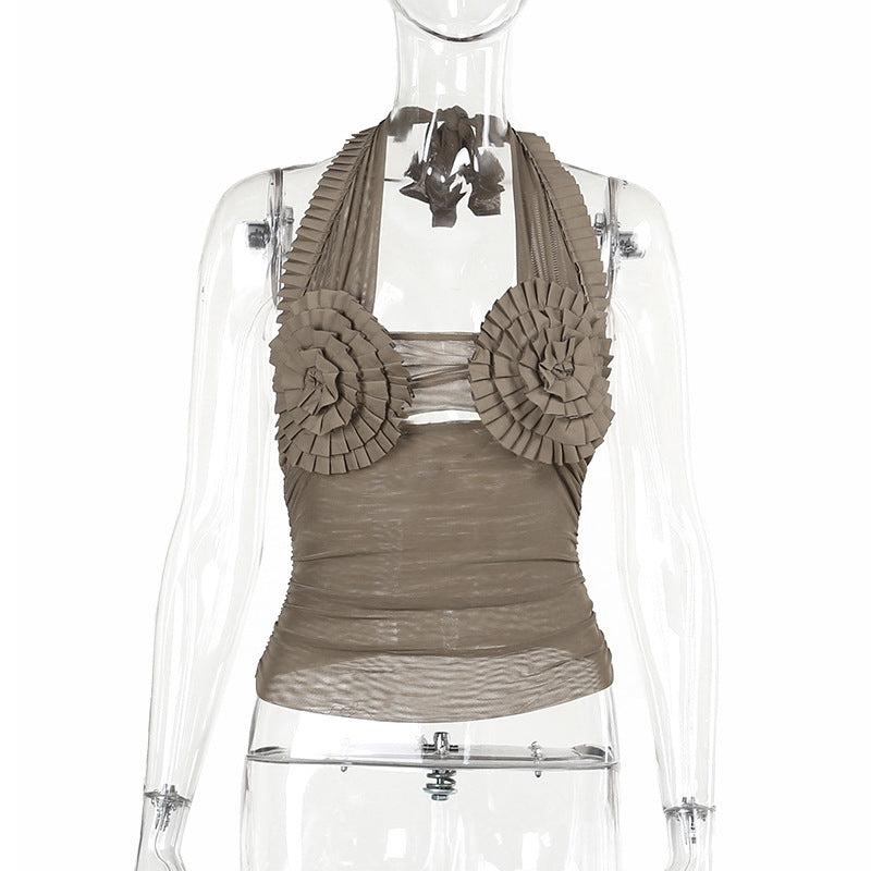 Women's Mesh Stitching Halterneck Vest Top