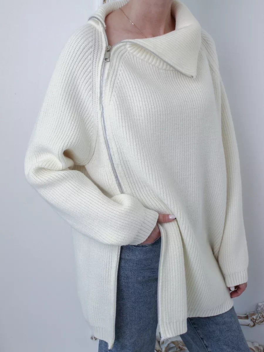 Idle Style Turtleneck Zipper Knitwear Sweater Loose Long Sleeve Top