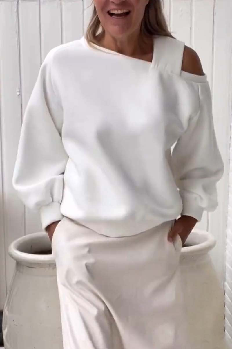 Leisure Off-shoulder Loose Long Sleeve Fleece-lined Bathroom