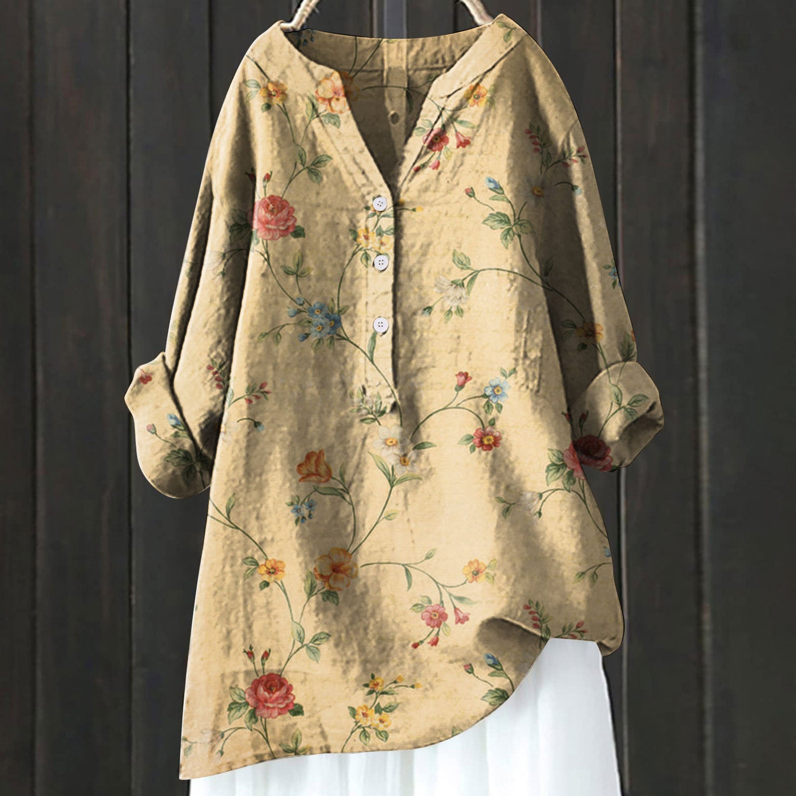 Long Sleeve Chinese Style Slub Linen Comfort Printing All-matching Shirt