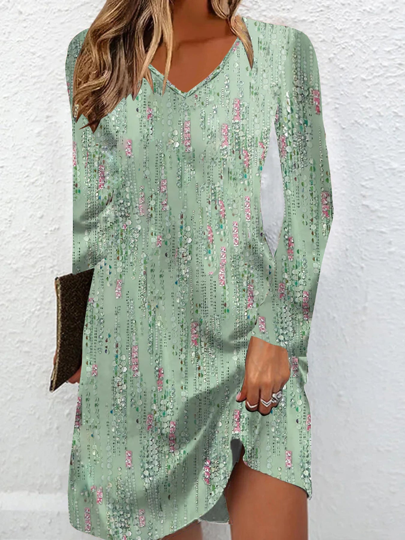 European And American Digital Printing Long Sleeve Dress