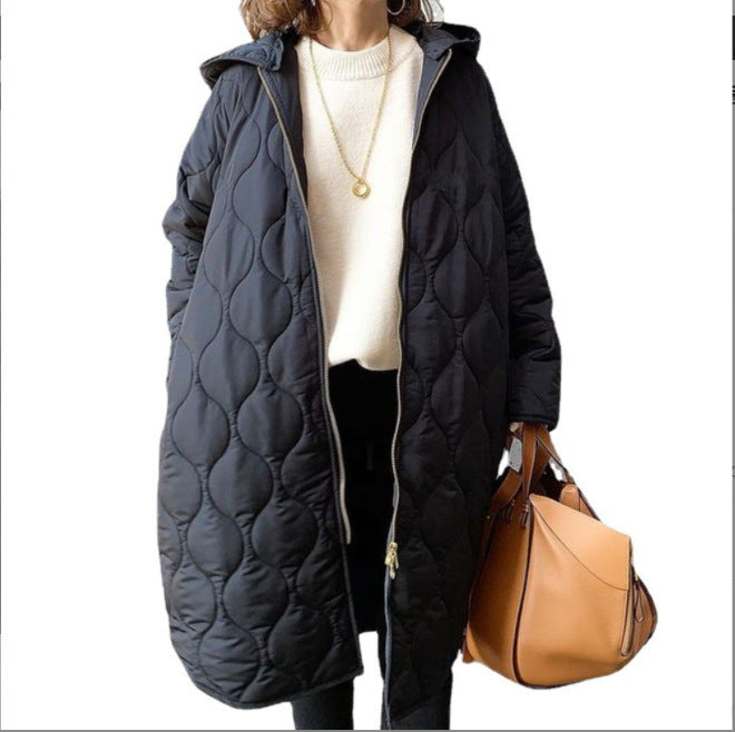 Autumn And Winter New Diamond Lattice Hooded Cotton Coat Jacket Women's Top