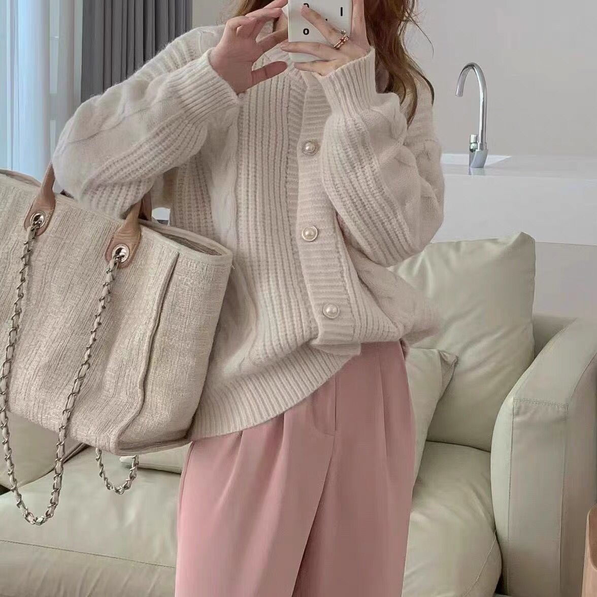 Idle Style Gentle Retro Twist Design Sweater Fashionable Jacket Women