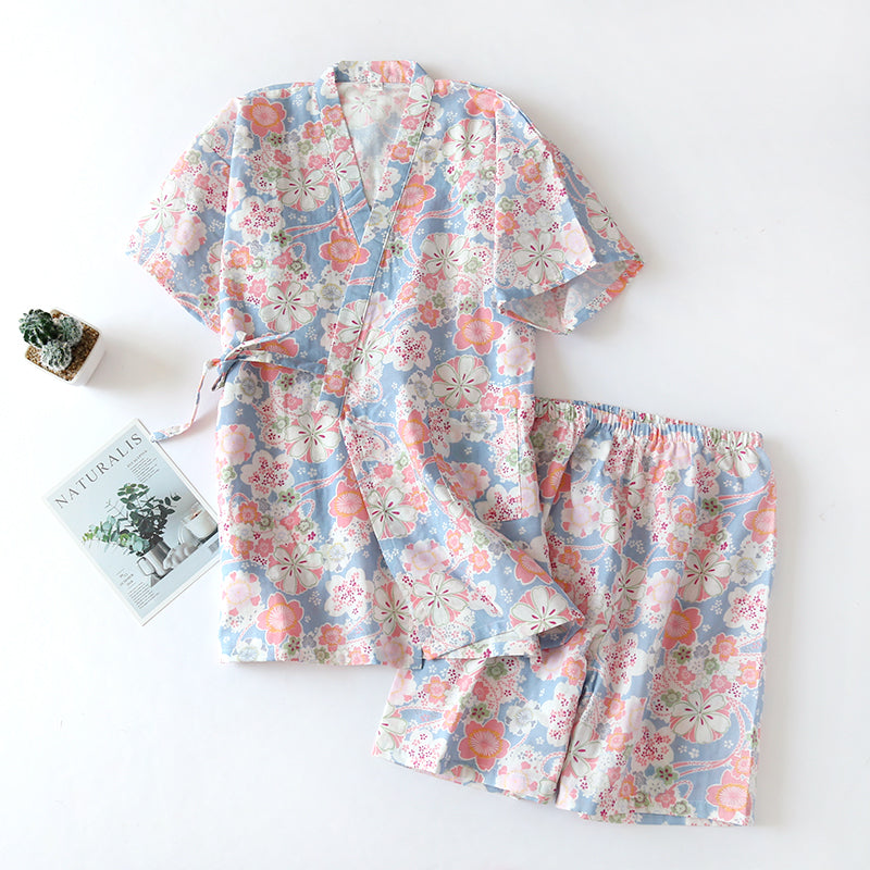 Pajamas Summer Gauze Thin Short Sleeved Shorts Set
