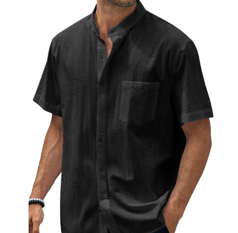 Short Sleeve Pocket Cotton Shirt Button Beach Casual