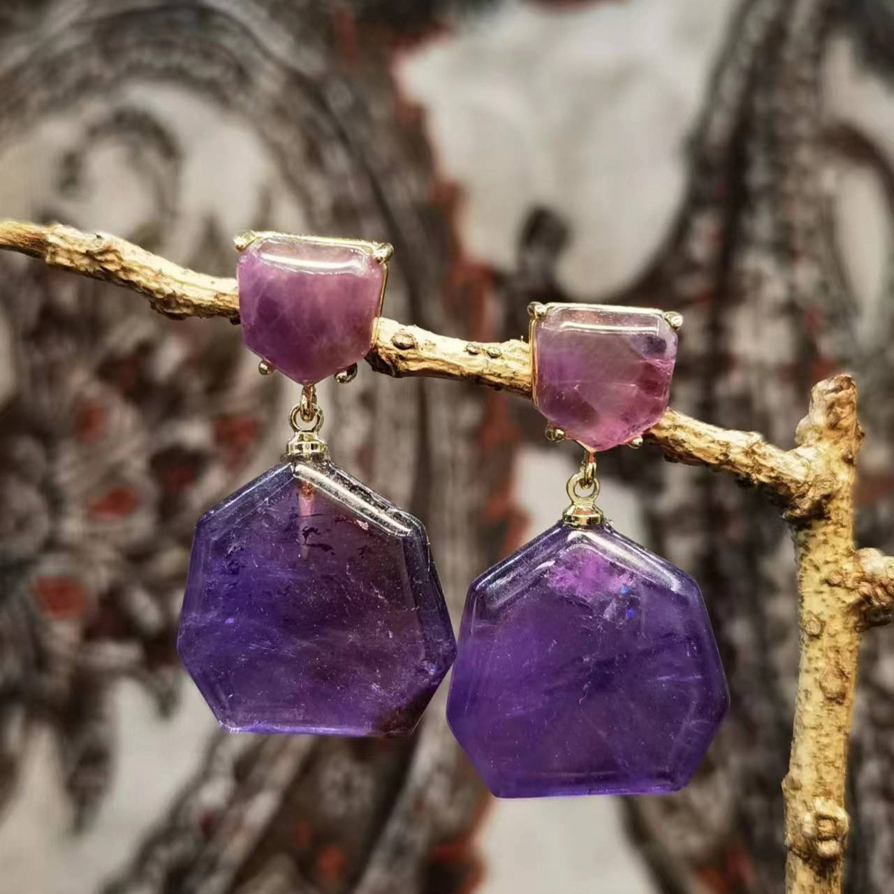 Natural Amethyst Tigereye Rhodochrosite Eardrops