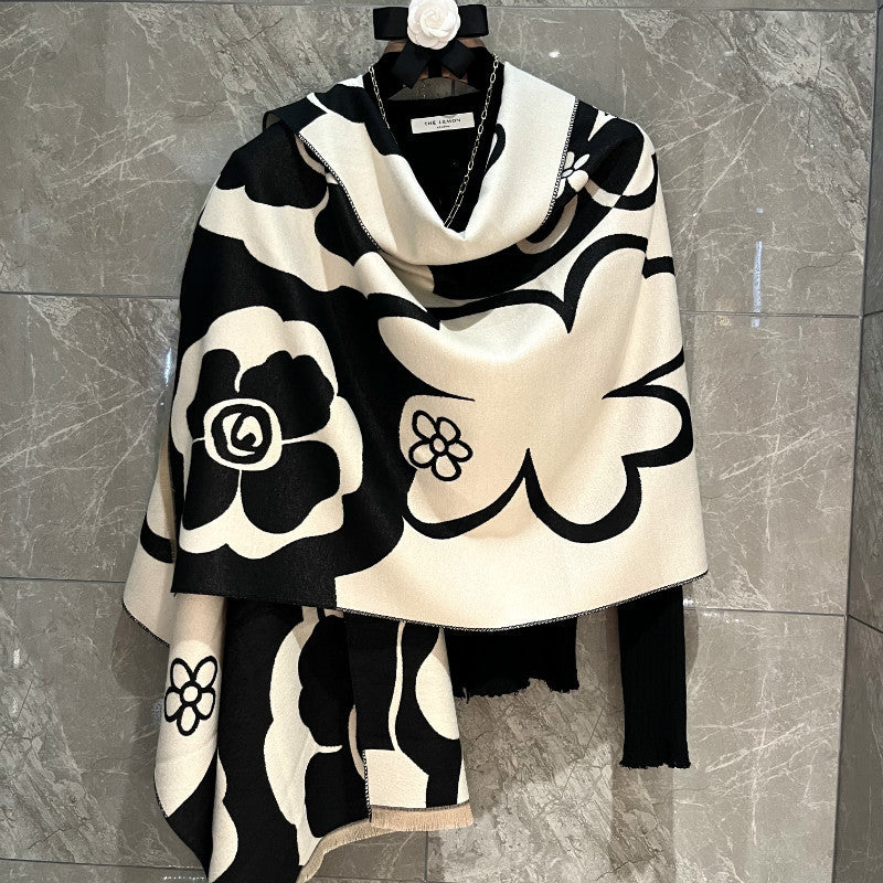 Air-conditioned Room Spring And Summer High-grade Versatile Black And White Scarf Warm Dress