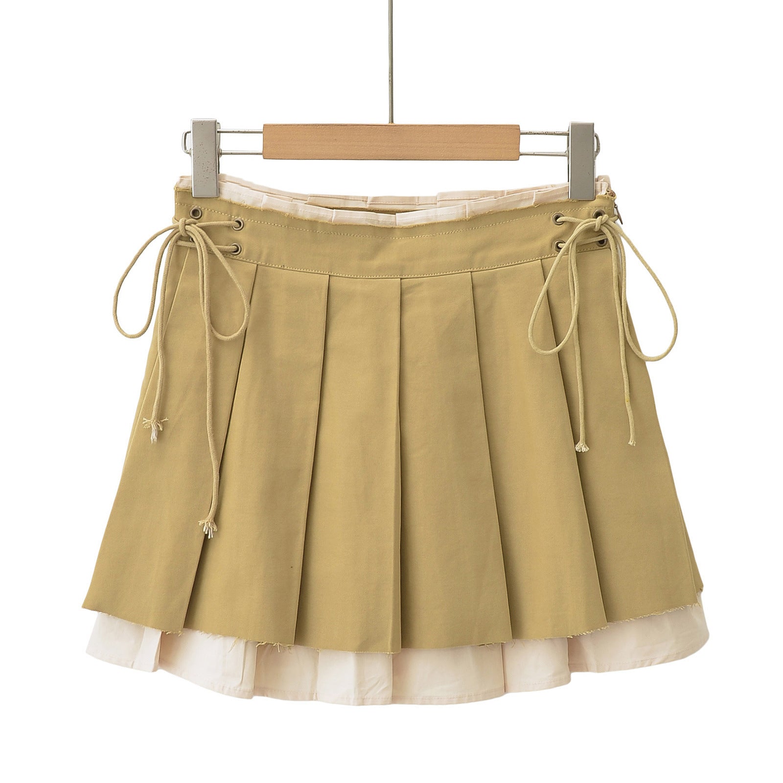 New Women's Pleated Skirt Side Drawstring Contrast Skirt