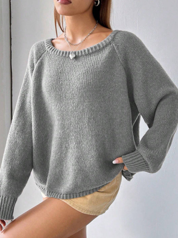 Women's Sweater Fashion Pullover Round Neck Solid Color