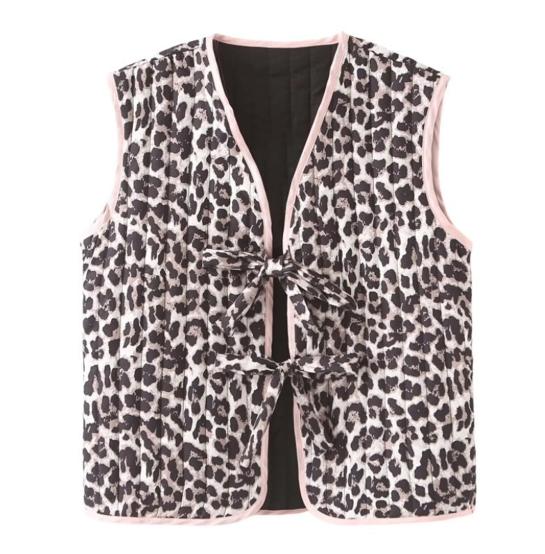 Leopard Bow Lace-up Vest