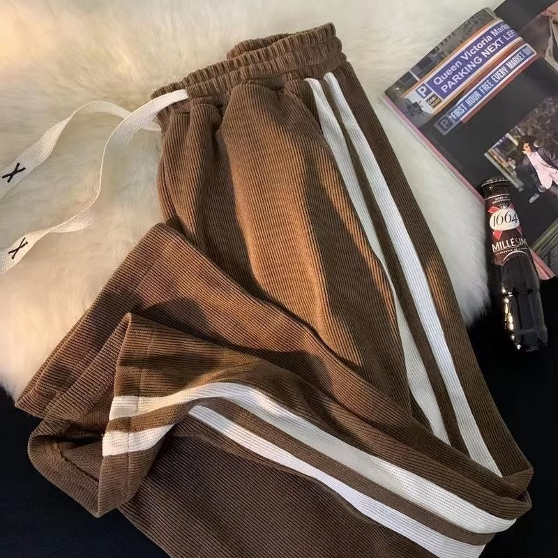 Striped Contrast Color Corduroy Casual Pants Men