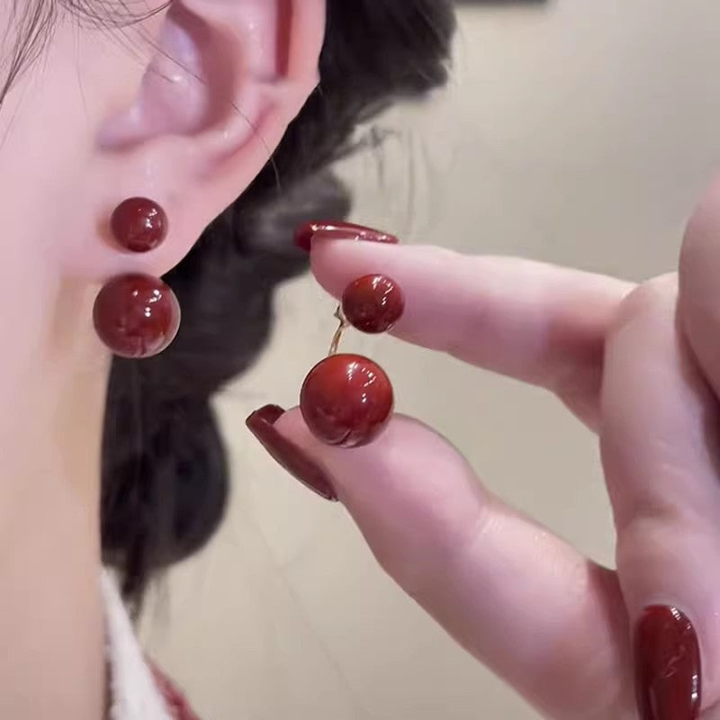 Sterling Silver Needle Fashion Double Clothes Big Diagonal Small Beads Stud Earrings For Women