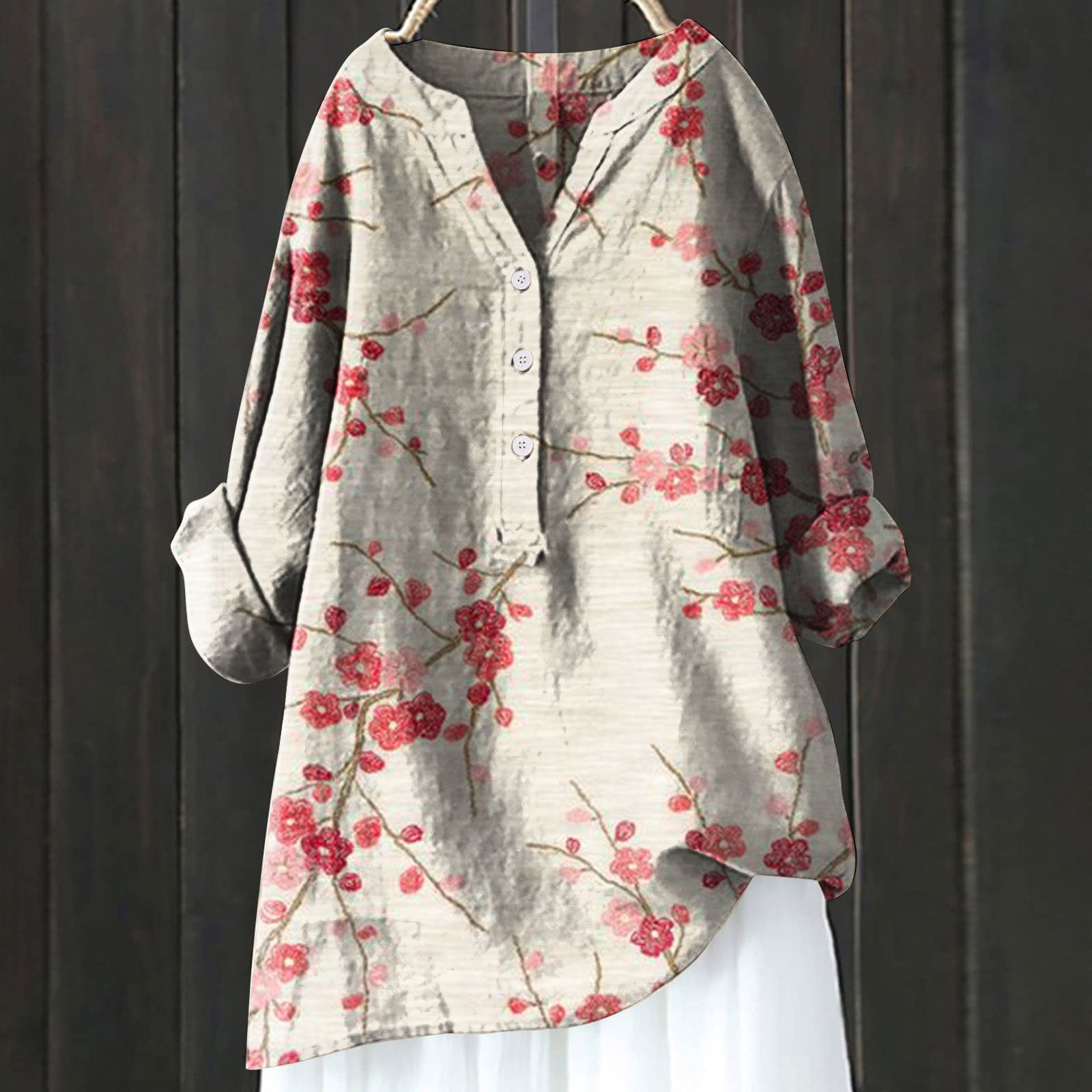 Long Sleeve Chinese Style Slub Linen Comfort Printing All-matching Shirt