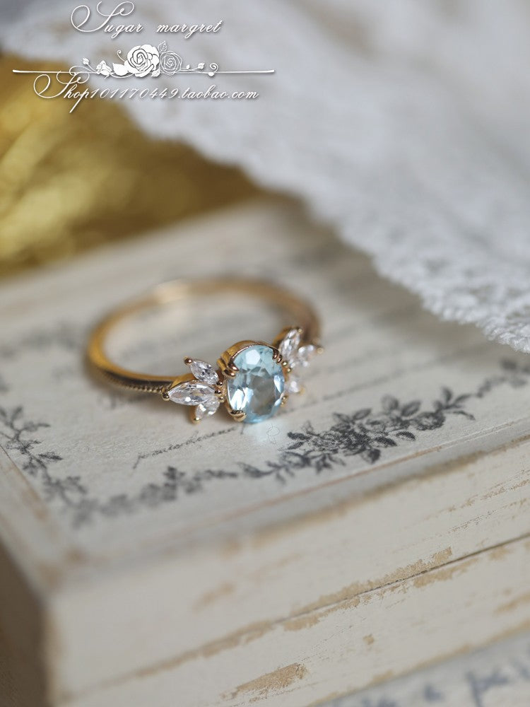 Sky Blue Topaz Feather Wing Zircon Light Luxury All-Match Ring