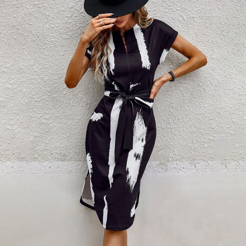 French High-end Elegant Chinese Style Ink Painting Printed Dress