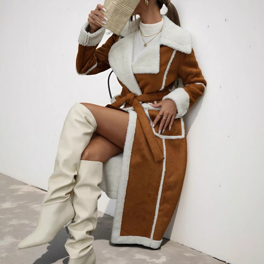 Long Lamb Wool Coat With Integrated Fur And Fleece Lining