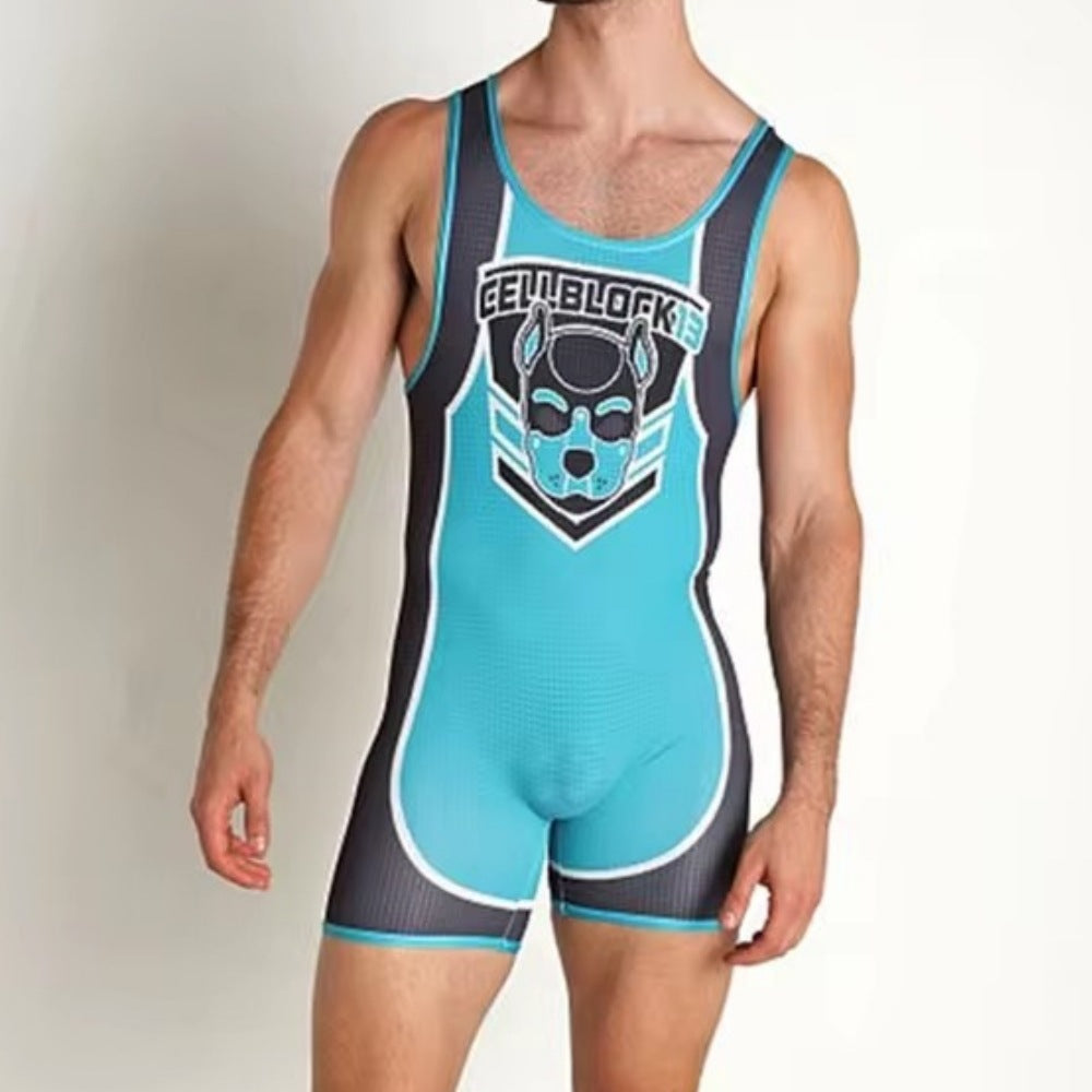 Men's Wrestling Jumpsuit Belly Contracting And Close-fitting