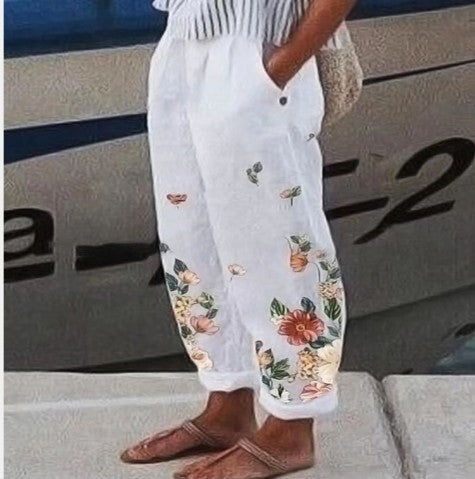 No Belt Loose Cotton Wide-leg Pants