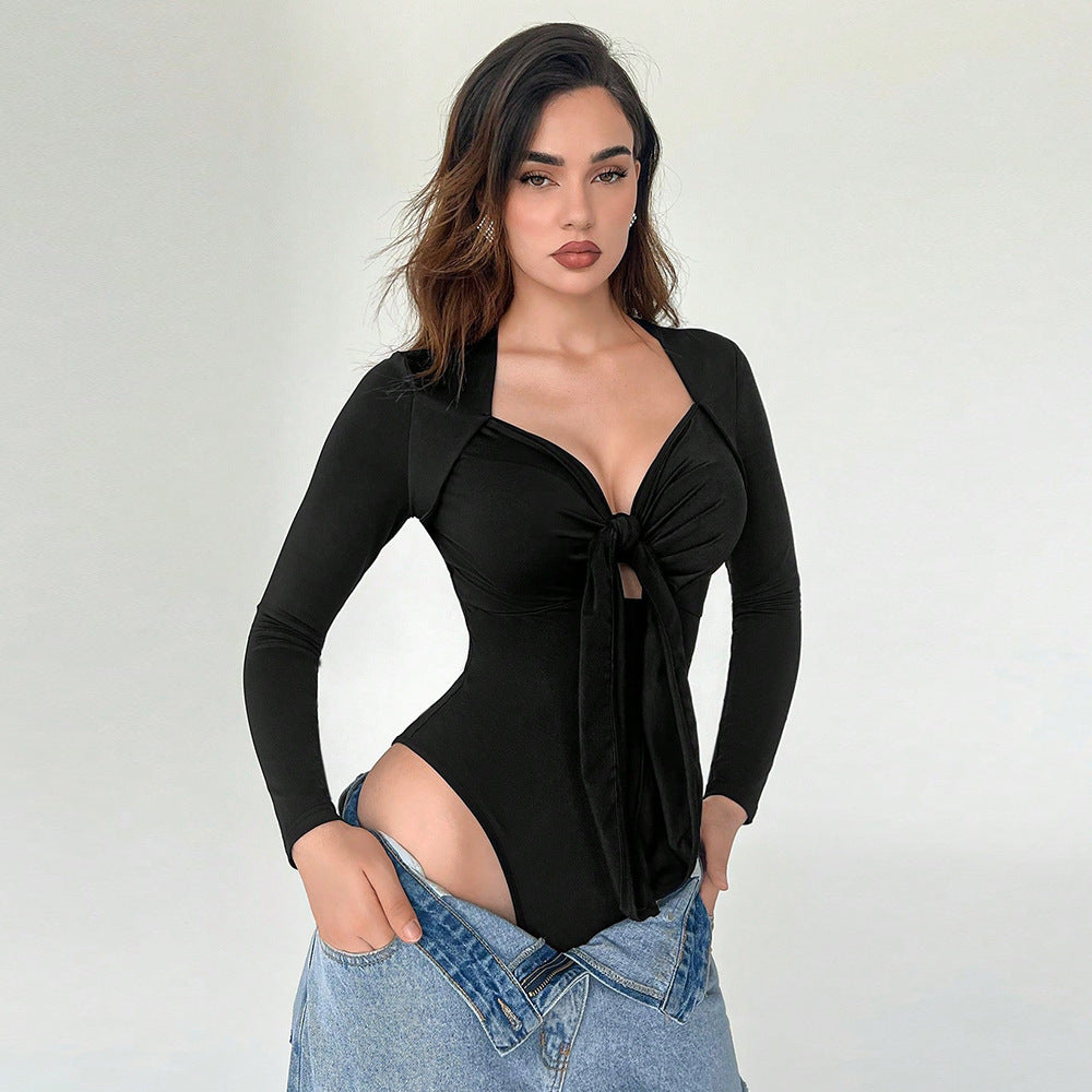 European And American Slim Fit Long-sleeved T-shirt Design Sense Niche Top Jumpsuit