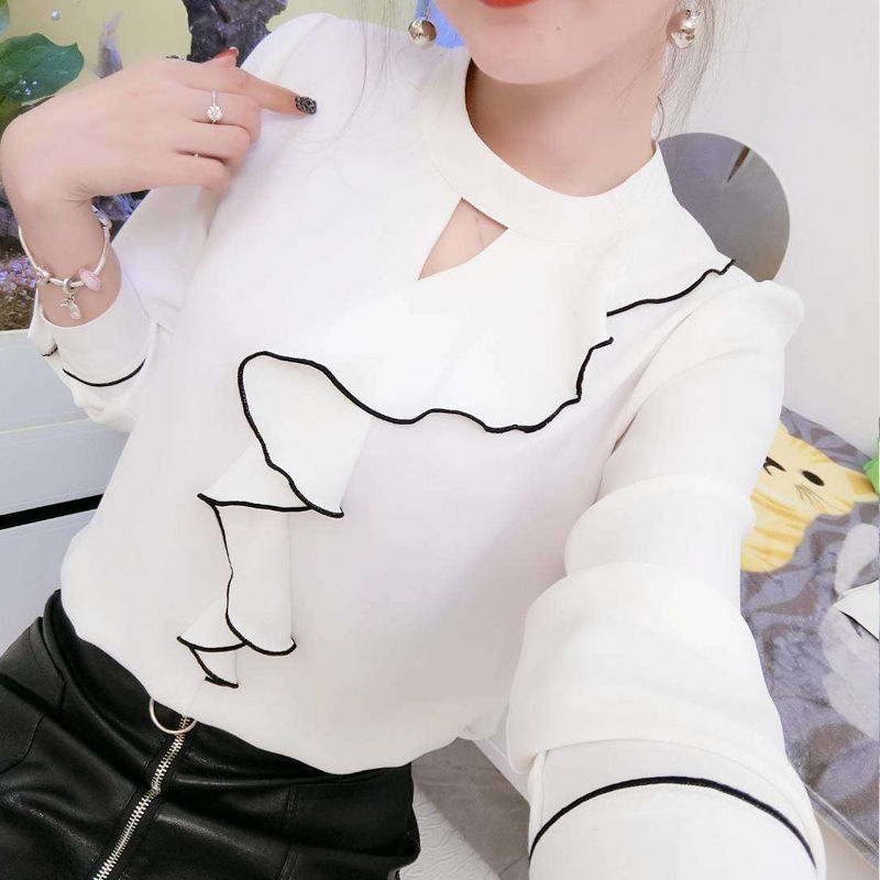 New Women's Korean Style Long Sleeve Chiffon Shirt Top