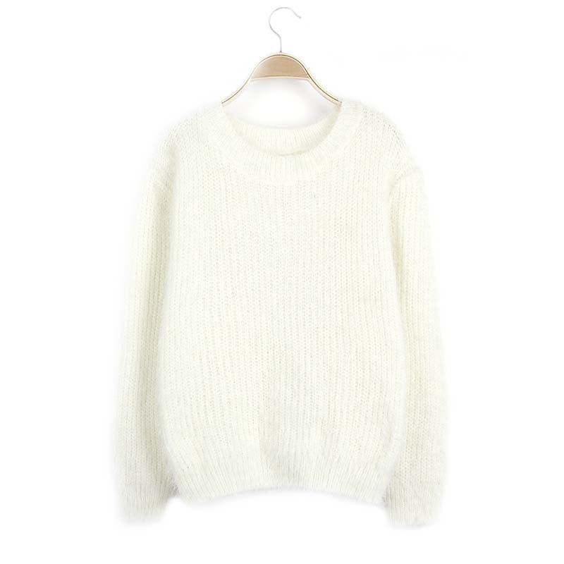 Women's Loose Candy Colored Mohair Pullover Sweater