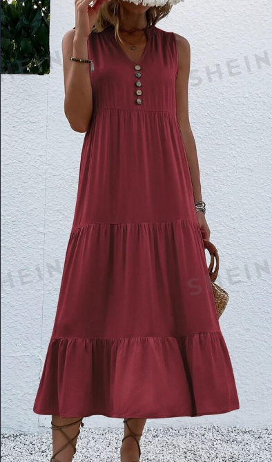 Women's Notched V-neck Ruffle Hem Dresses