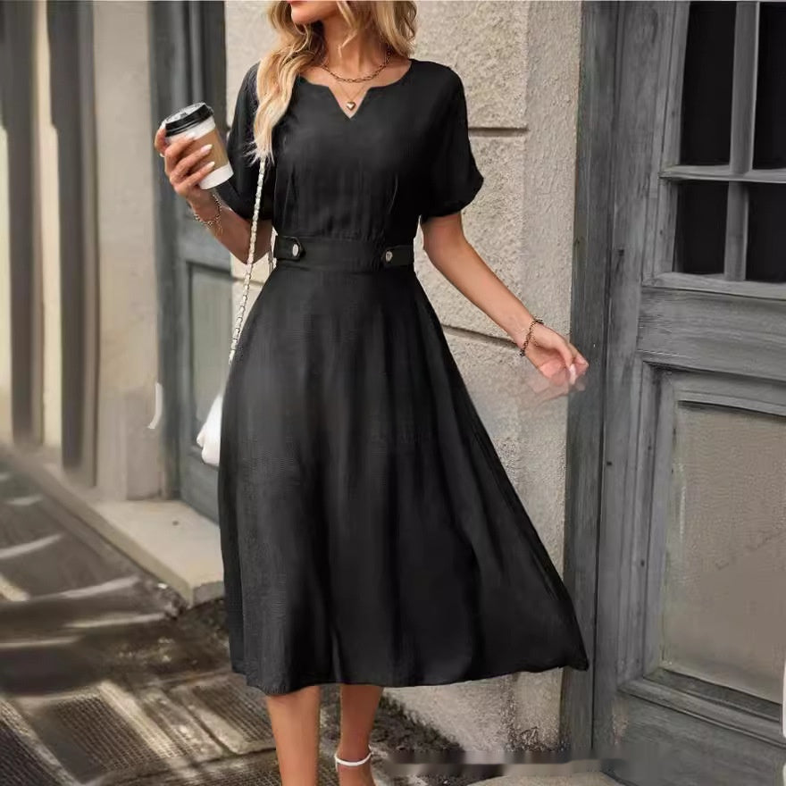 Women's Fashion Short Sleeve Elastic Waist Dress