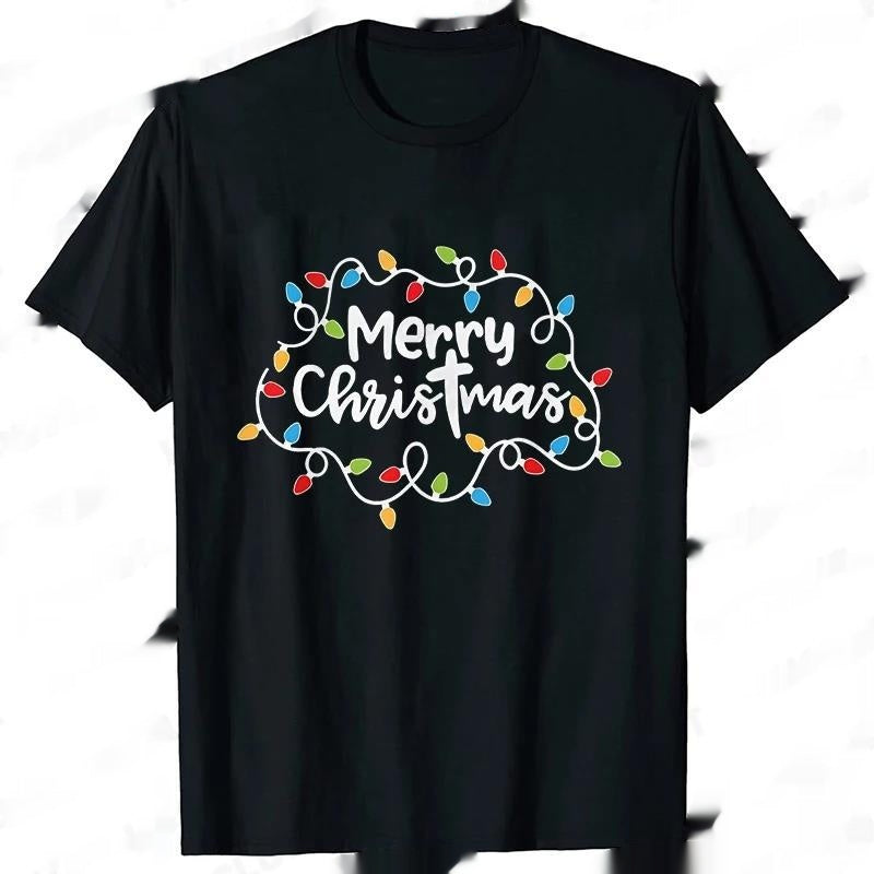 Men T-Shirt Christmas Lights Graphic Party T