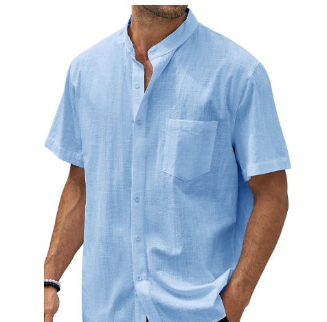 Short Sleeve Pocket Cotton Shirt Button Beach Casual