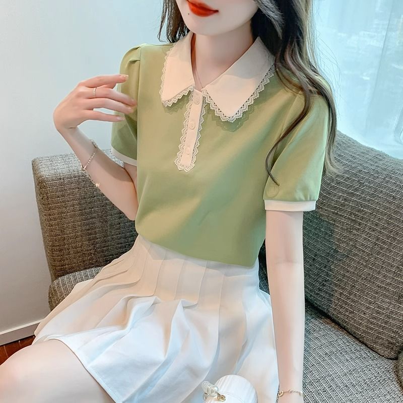 Polo Collar Short Sleeve T-shirt Women