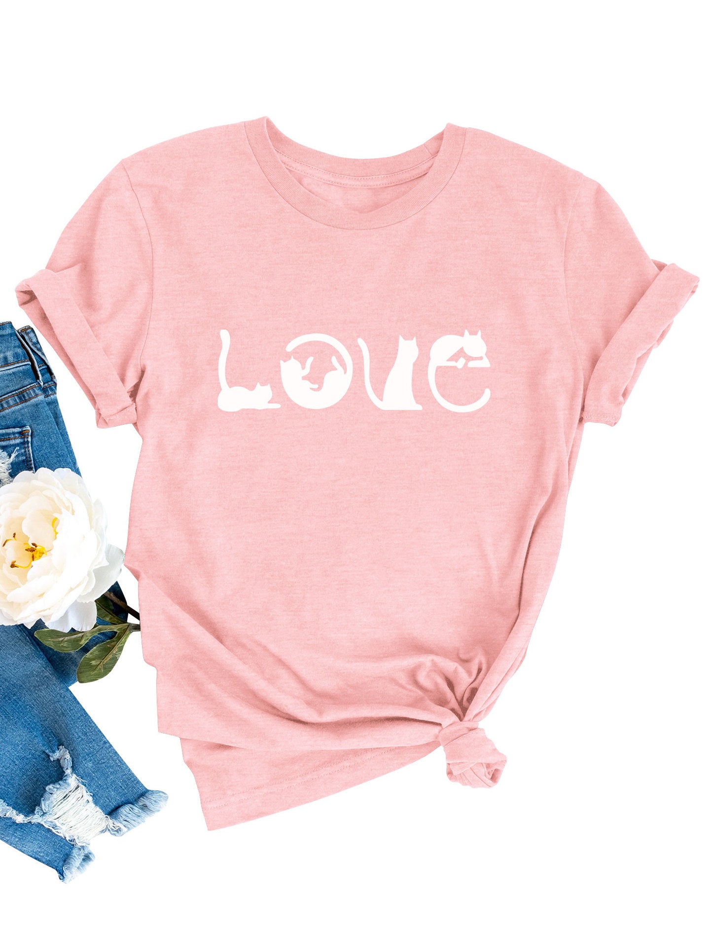 Amazon Valentine's Day LOVE Printed Women's Pullover T-shirt