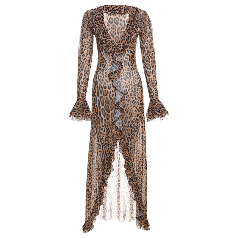 Slim-fit Leopard-print Temperament Dress