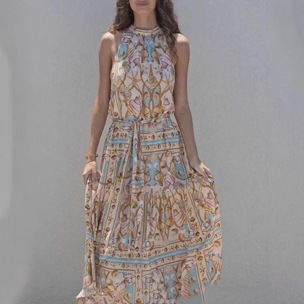 Floral Dress Long Sleeve V-neck High Waist Bohemian Long